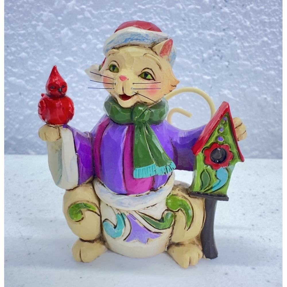 Jim Shore Miniature Christmas Cat with Cardinal And Bird House Figurine 4034394